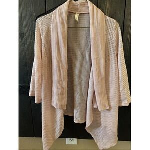 Per Seption Petite Size Small Pink Sheer Cardigan 3/4 Sleeve Open Front